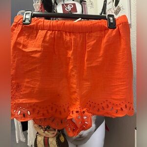 Anthropologie Vibrant Orange Eyelet lounging/boxer Shorts - EUC - Size XS